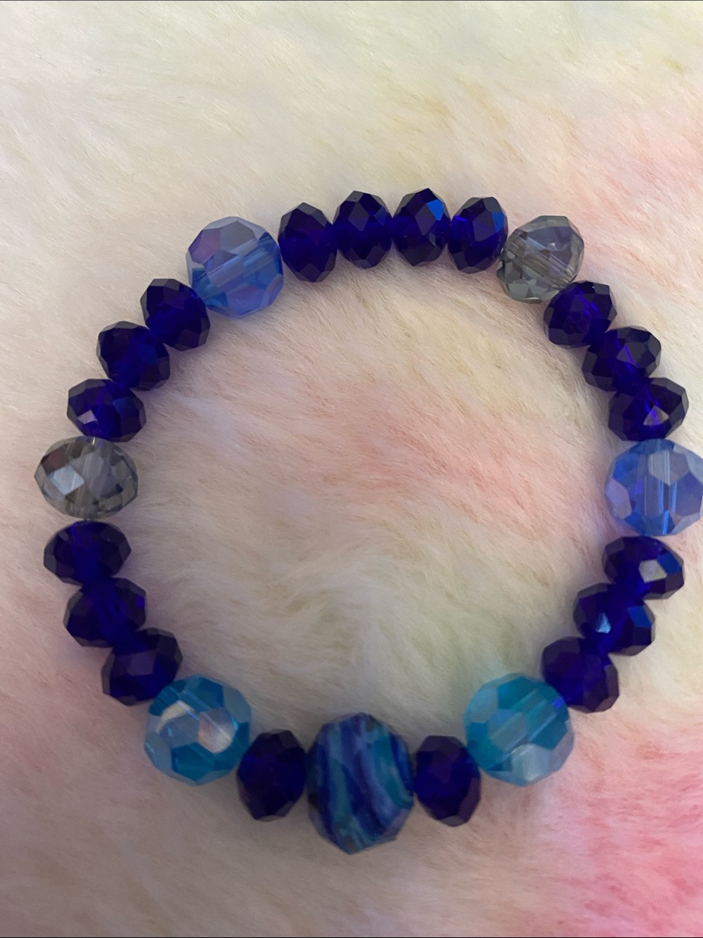 Cobalt Blue Crystal Beaded Stretch Bracelet size 7.0
